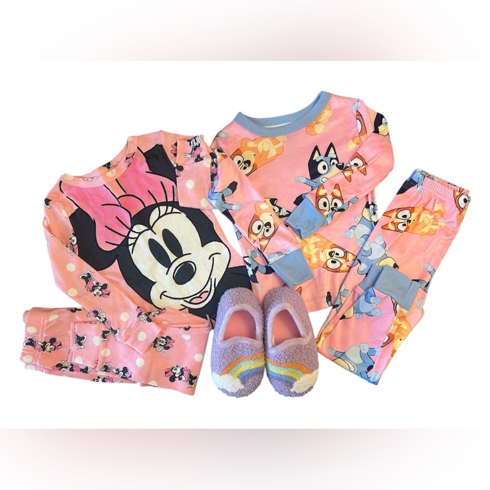 Pink Minnie Mouse Kids Pajama Set with Blue Accents - Disney